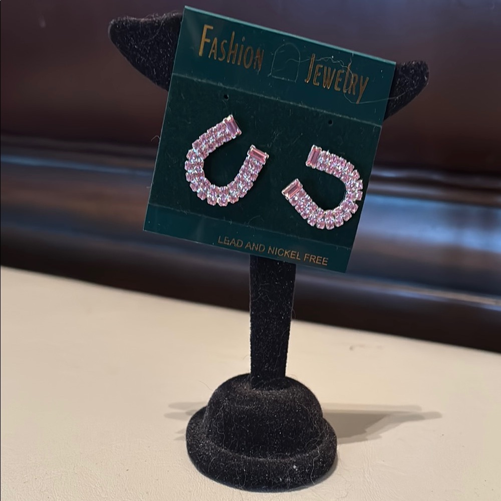 Pink Crystal Horseshoe Earrings
